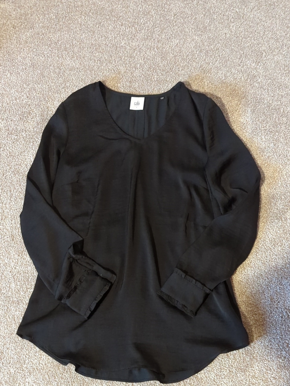 CAbi Black V-Neck Long Sleeve Blouse S